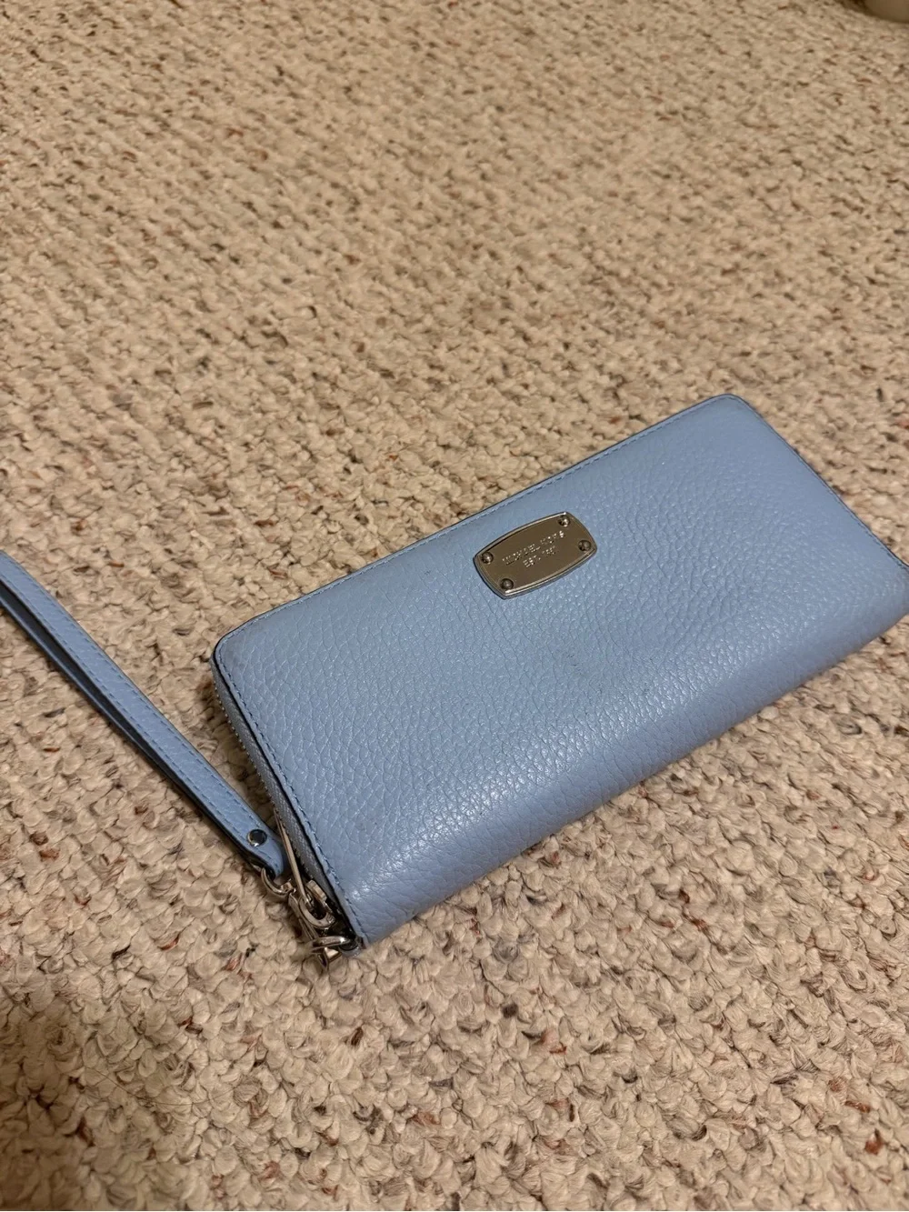 Michael Kors Powder Blue Pebbled Leather Wristlet Wallet